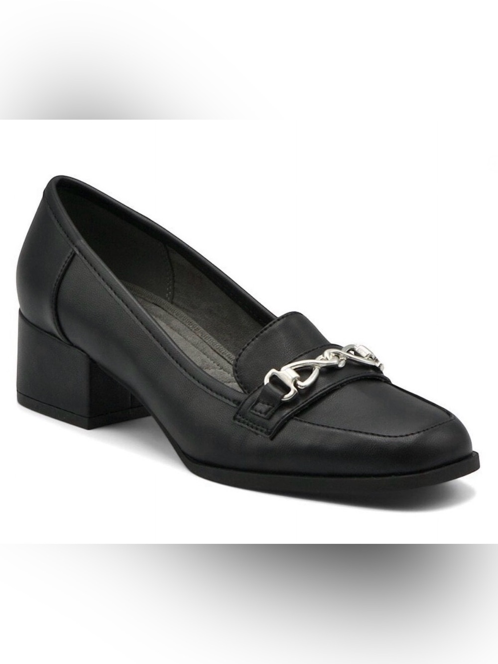 Adrienne Vittadini Breeze Loafer Pump Moc Vamp Silver Chain Block Heel Shoes SZ9